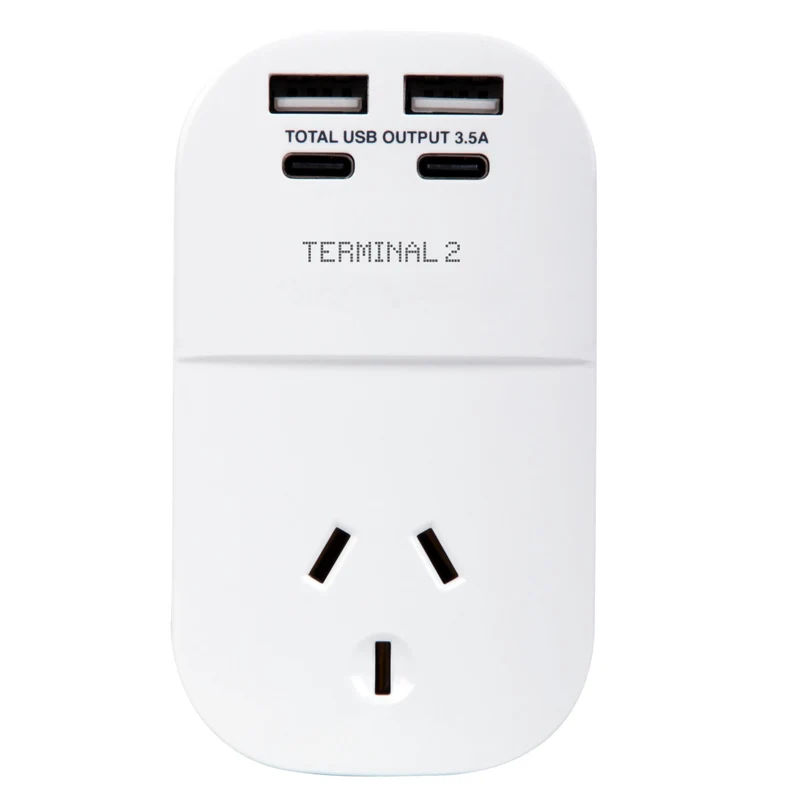 Terminal 2 Outbound Travel Adaptor with 4 USB Ports for America, Canada & More