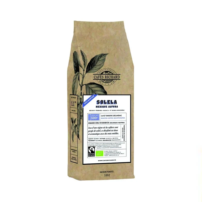 Cafés Richard | Solela decaf Organic & fairtrade Coffee Beans 500g