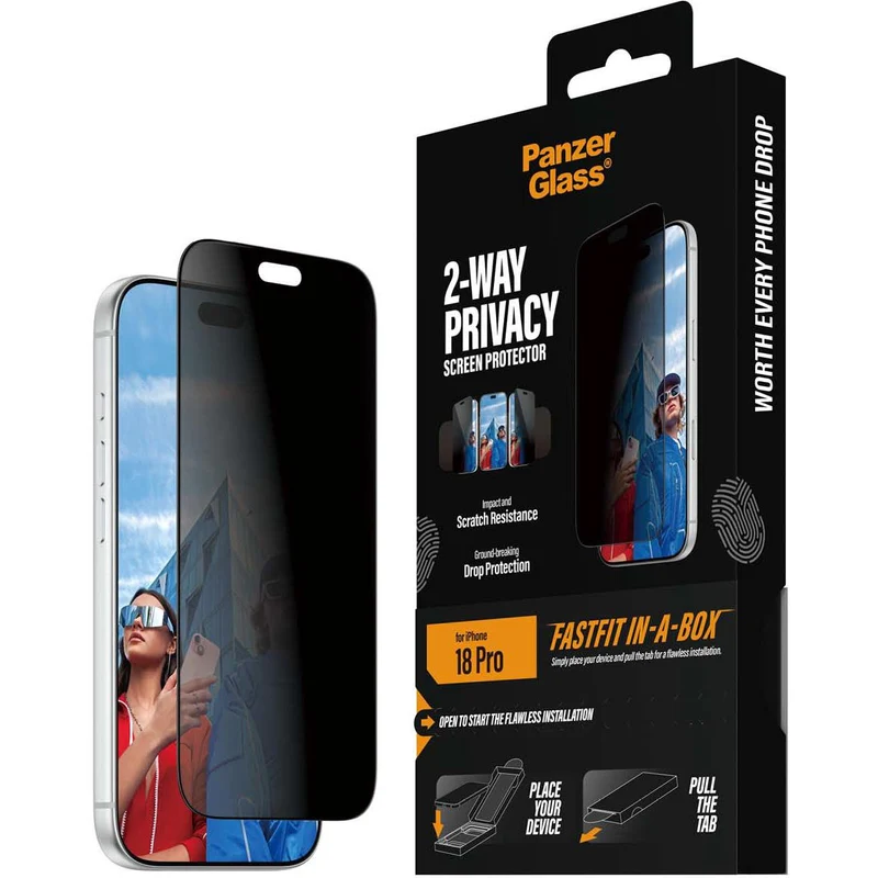 PanzerGlass 2-Way Privacy Screen Protector for iPhone 18 Pro with Ultra-Wide FASTFIT IN-A-BOX