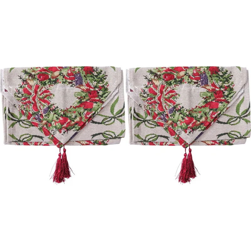 LVD 2PK 34x180cm Polyester Wreath Christmas Table Runner Home/Kitchenware Decor