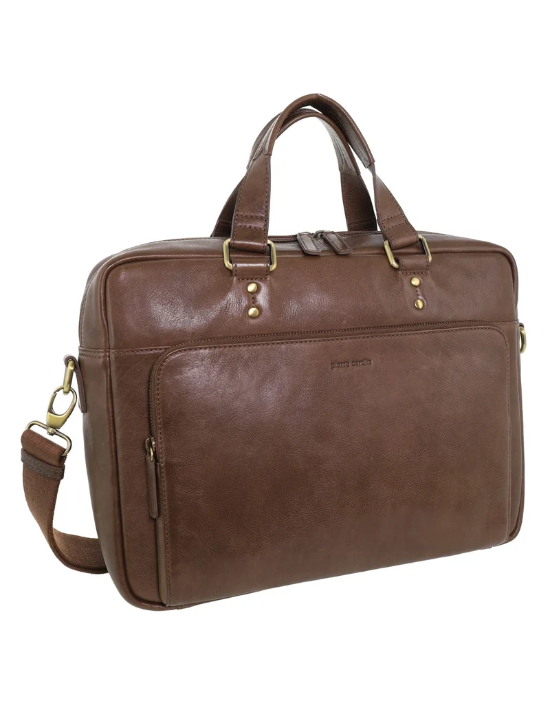 Pierre Cardin Men's Leather Rustic Business/Laptop Shoulder Bag 41x29cm Oak