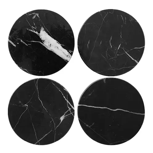 Stiernholm Marmor glasunderlägg rund 10 cm 4-pack svart