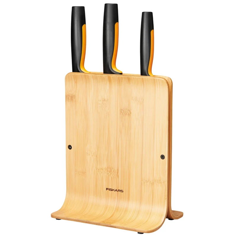 Fiskars Functional Form Knivblock med 3 Knivar Bambu