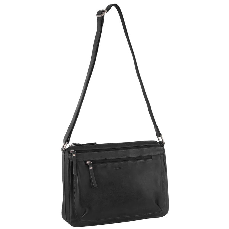 Milleni Women's Nappa Leather Shoulder Crossbody Bag 35x22cm Black