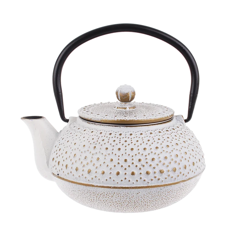Teaology Cast Iron Teapot 600ml - Beaded White Gold