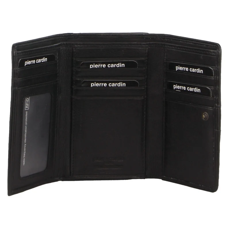 Pierre Cardin Womens Leather Woven Design Tri Fold RFID Wallet Travel in Black