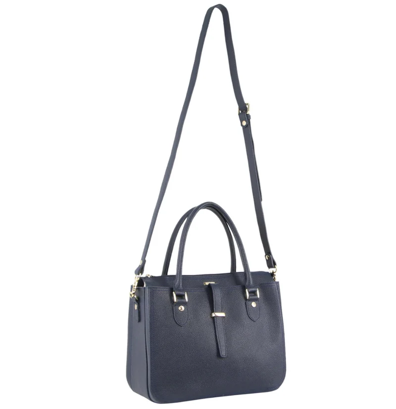 Morrissey Italian Womens Structured Leather Handbag Ladies Bag - Navy