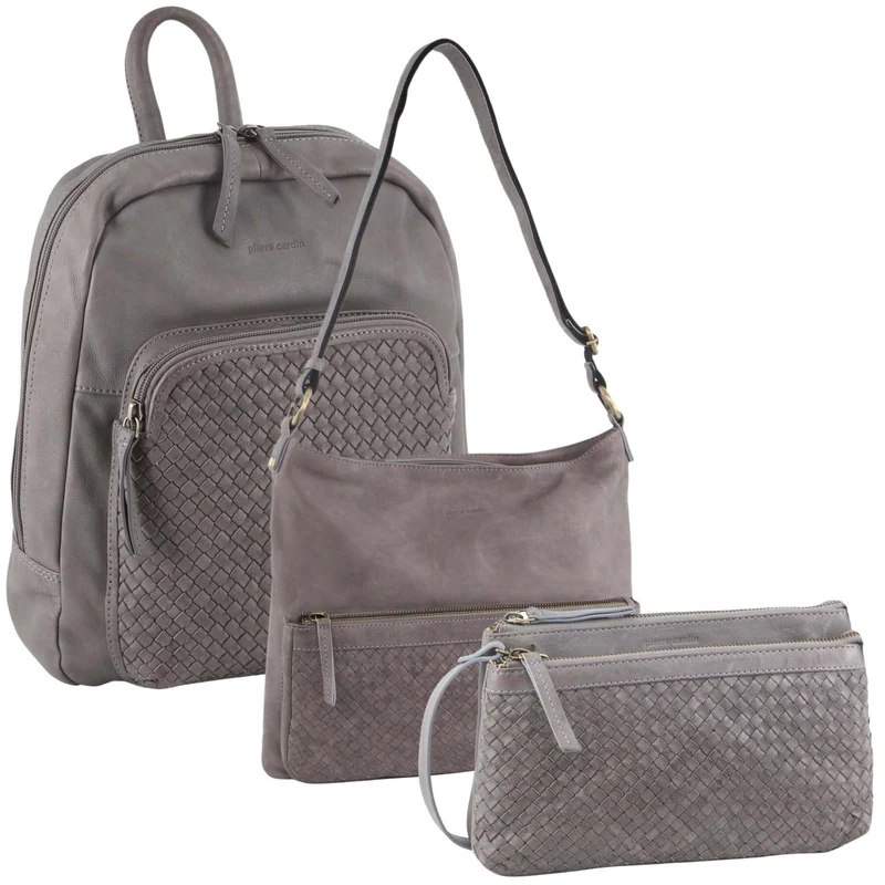 Pierre Cardin Womens Woven Leather Backpack + Cross-Body Bags 3Pc Set (Sky Blue)