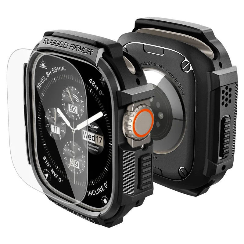 Spigen Apple Watch Ultra 4/3/2/1 49mm Rugged Armor Case with Screen Protector (Black)
