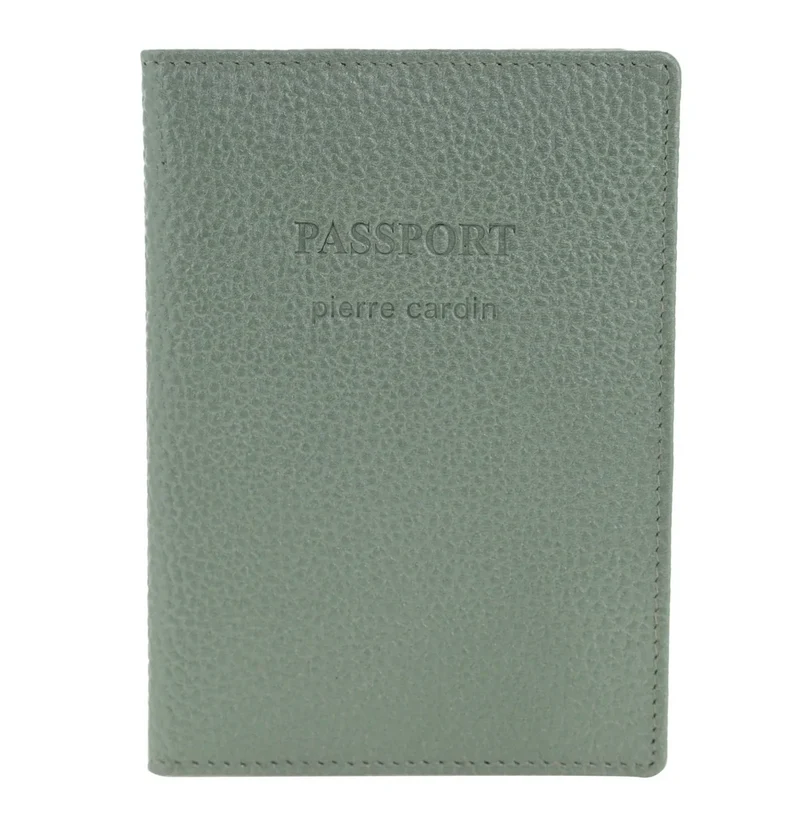 Pierre Cardin Leather Passport Travel Wallet Cover in Metallic Sage