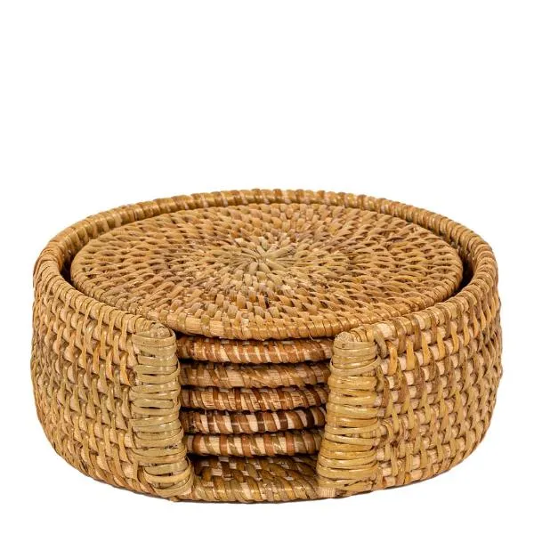 Ziczac Rattan Glasunderlägg 6-pack Beige