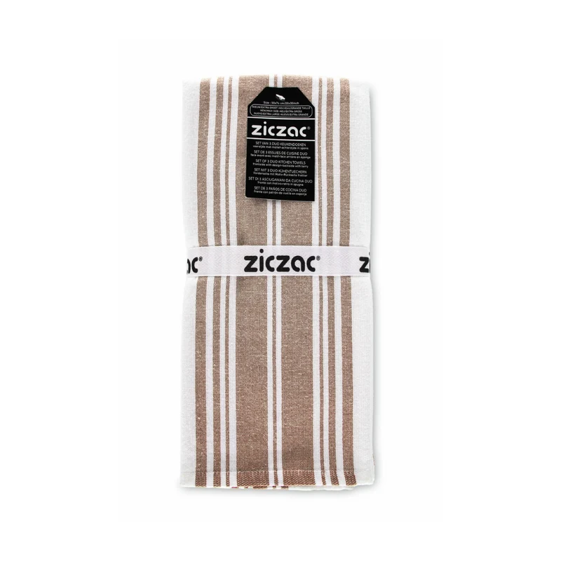 ZicZac Kökshandduk Brun 3-pack