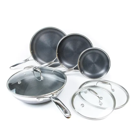 Hexclad Hybrid Stekpanna + Wok Set 7 delar Silver/Svart