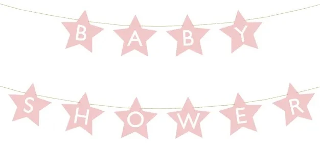 Bannerskilt til babyshower stjerner lyserød 290 cm x 16,5 cm
