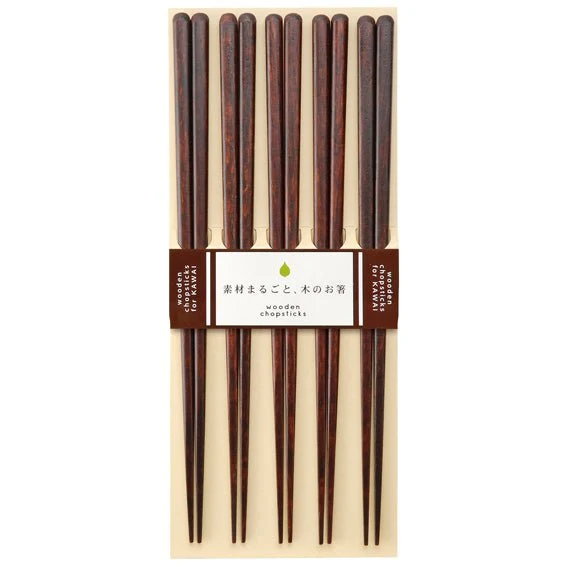 Kawai Ätpinnar Plain Wood 5-pack Brun