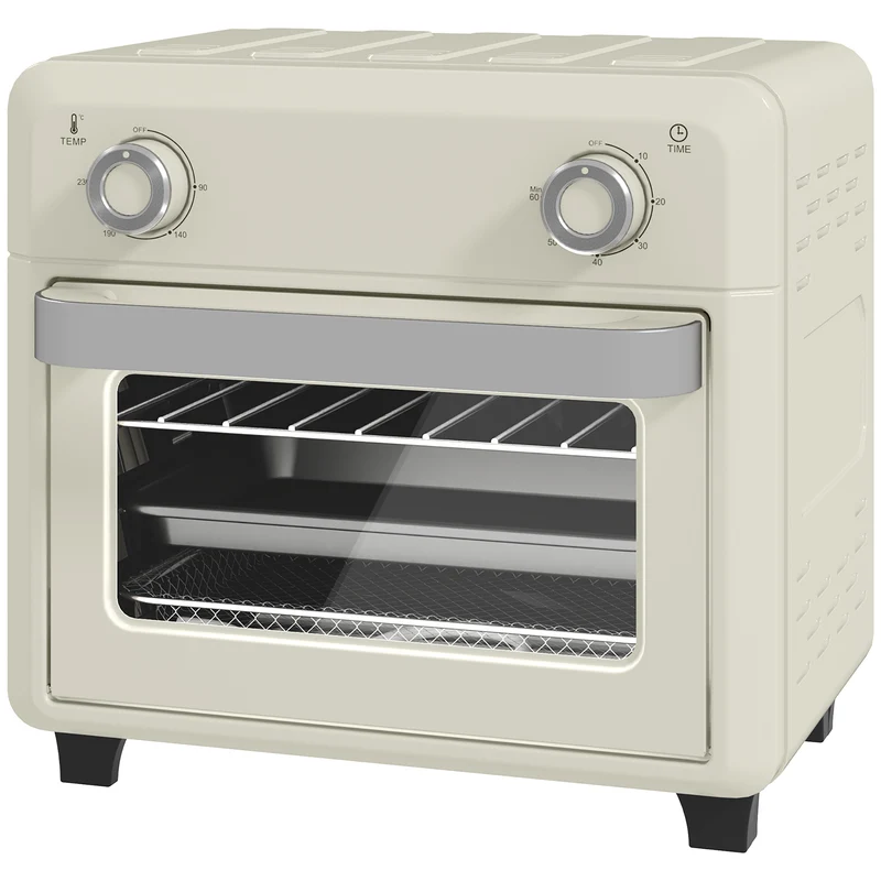 10L varmluftovn til grill, bagning og stegning, timer, 1000W, tåler opvaskemaskine, cremehvid